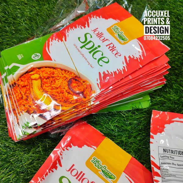 printed version of the Jollof spice pouch packaging