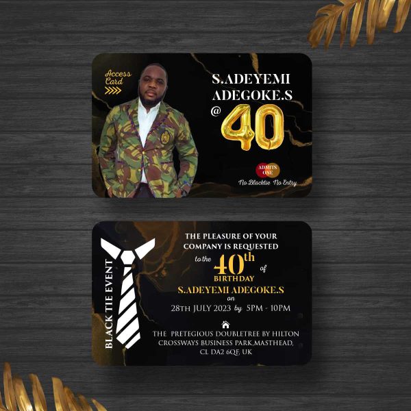 40th Birthday Access Cards Front and Back Design