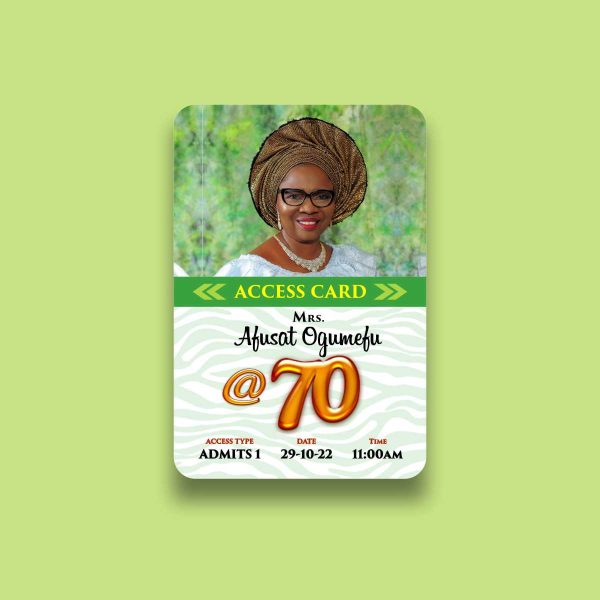 70th Birthday Access Cards Front Design