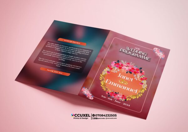 A5 wedding program without pictures design