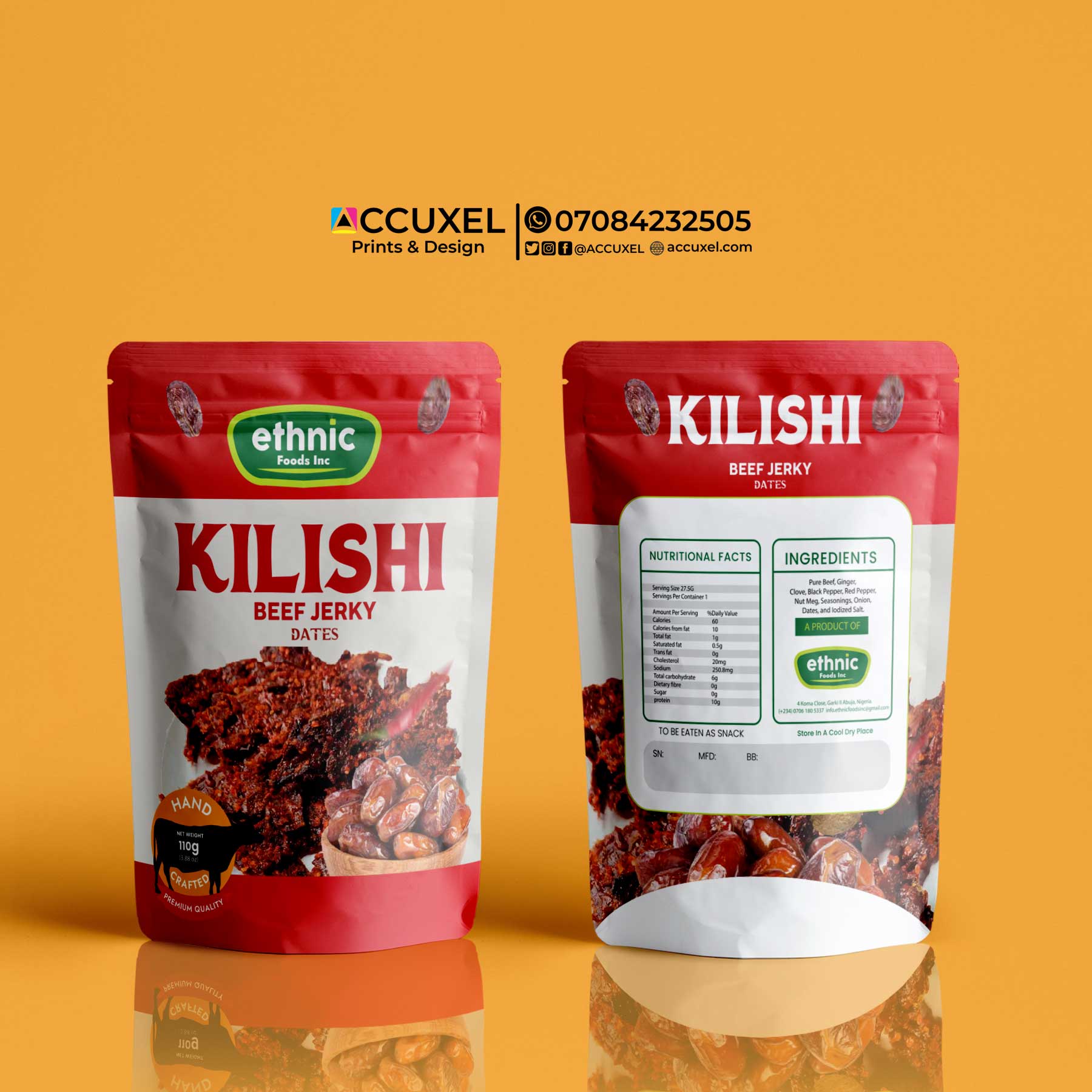 Beef Jerky pouch packaging front and back design