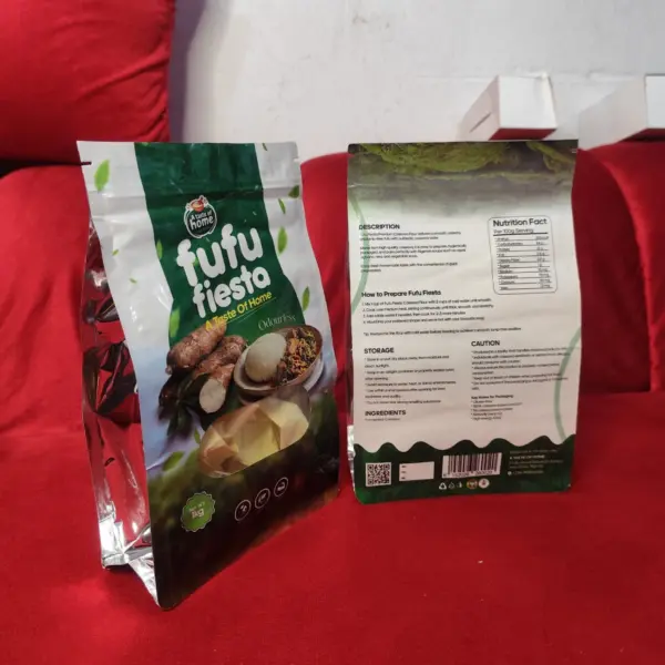 Branded Nigerian fufu flour packaging