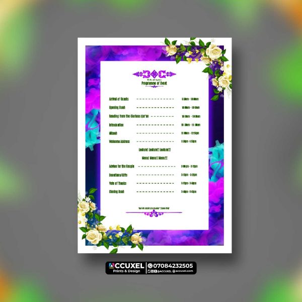 Custom 5x7 Wedding Programs Design and Printing