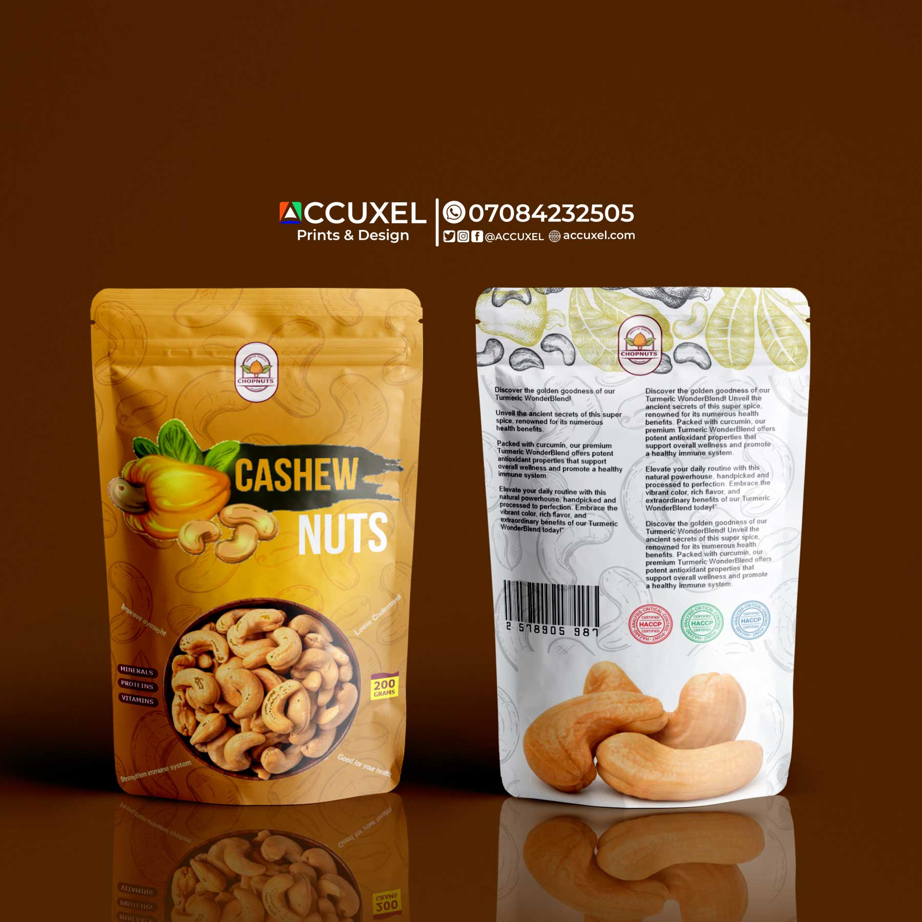Custom Cashew Nuts Pouch Design and Printing (Low Minimum Order)