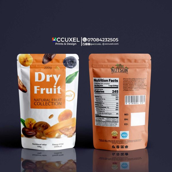 Custom Dry Fruits Pouch Design and Printing (Low Minimum Order)