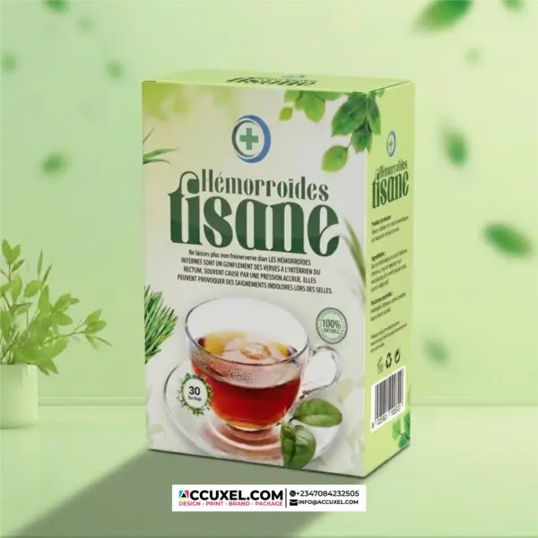 Custom die-cut tisane tea box in brand colors