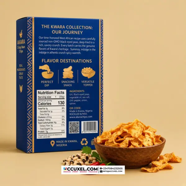 Custom printed akara chips food packaging box for product branding