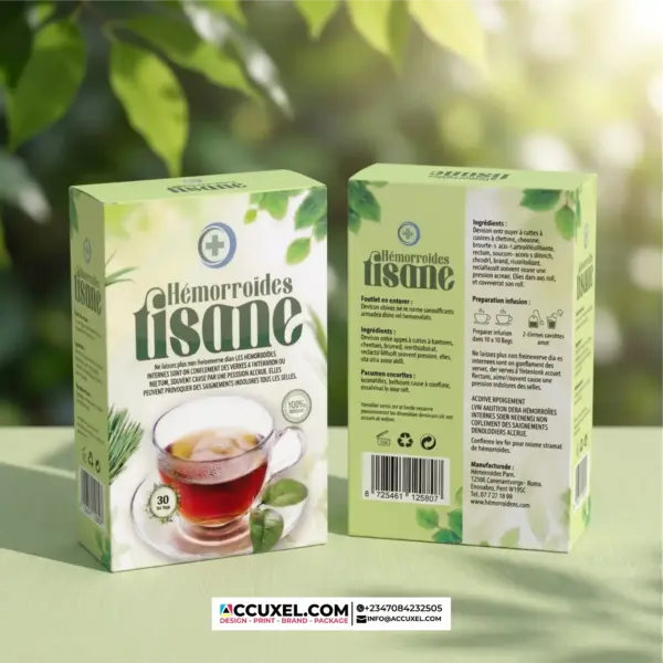Custom tuck-end tisane tea box with full-color logo printing