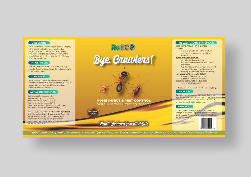 Product Label Design For ReECO's Bye Crawler Spray Bottle 1