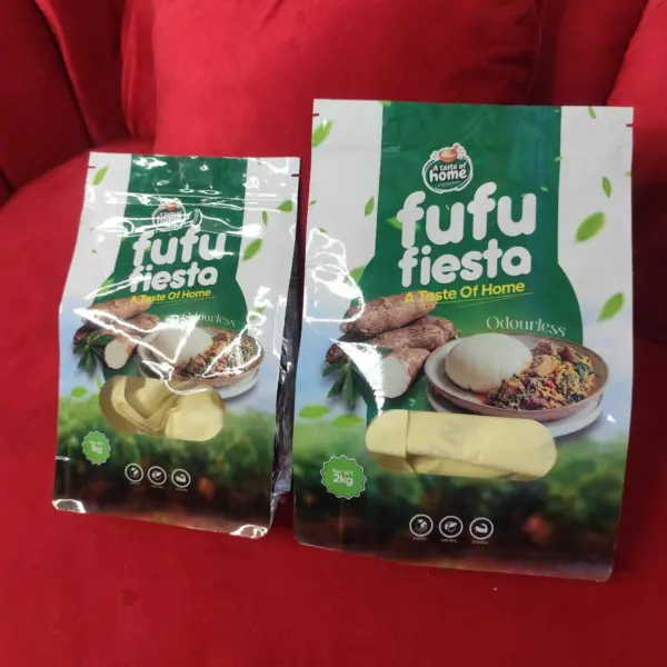Fufu flour packaging pouch front and back design