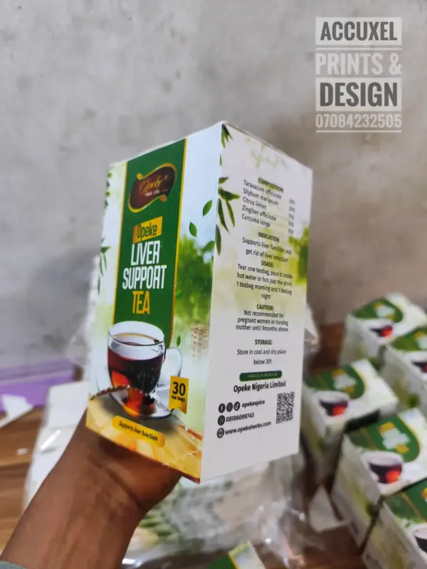 Green tea box design with custom logo and brand colors