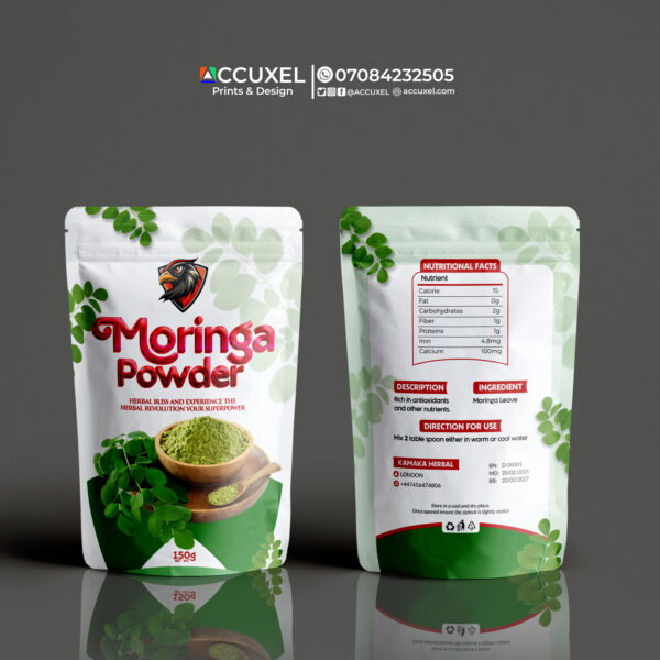 Moringa Powder Packaging Pouch Design Printing