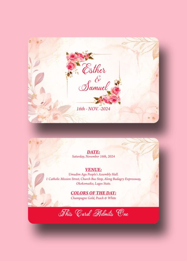 Peach Pink Wedding Access Cards Design