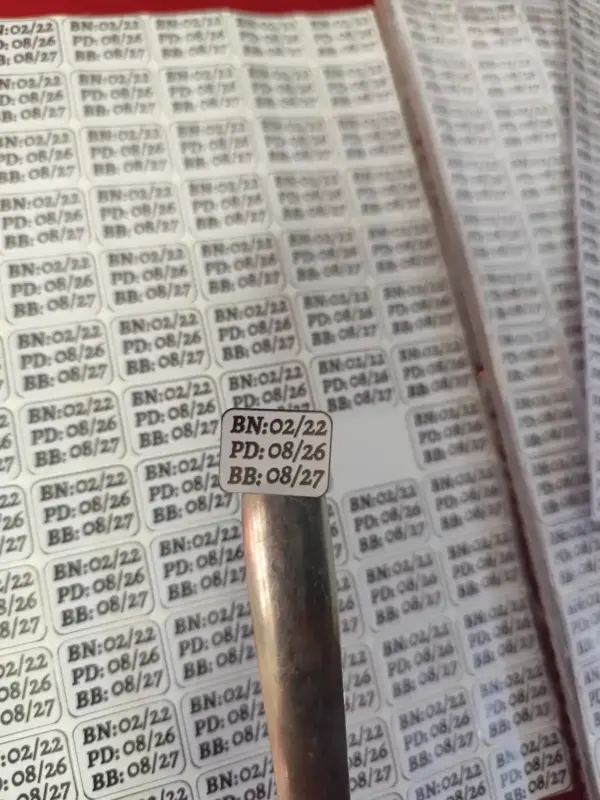 Thermal Transfer Expiry Stickers Close Up