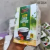 Window-cut green tea box showing loose leaf tea inside