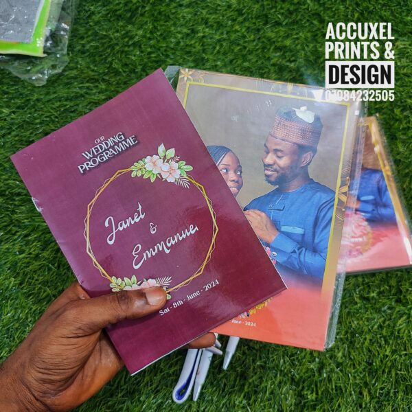 affordable A5 wedding program design sample