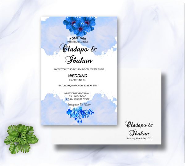 blue and white wedding invitation cards design and printing