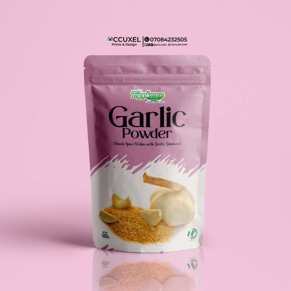 custom Garlic spice powder stand up pouch design and printing (front only)