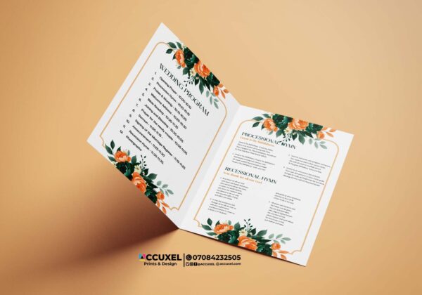 double sided A4 wedding program printing