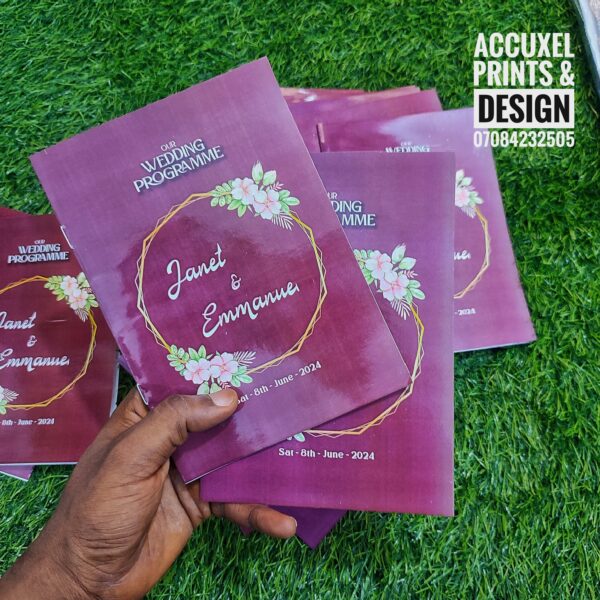 double sided A5 wedding program printing