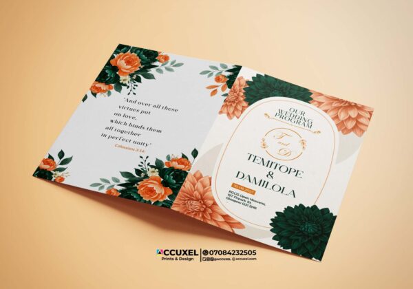 elegant A4 wedding order of service printing