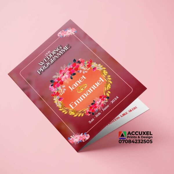 elegant A5 wedding order of service printing