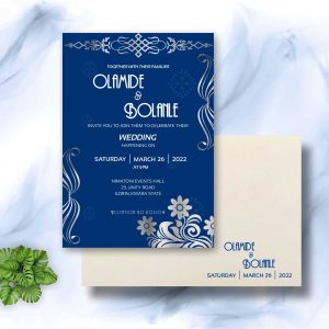 elegant royal blue and silver wedding invitations card design and printing with envelope