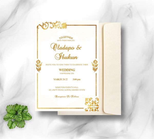 gold and white wedding invitation cards design and printing with envelope