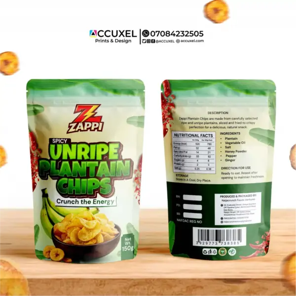 matte finish custom plantain chips pouch