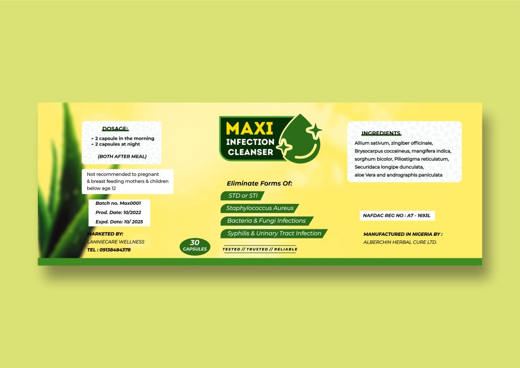 maxi infection cleanser supplement label design flat version