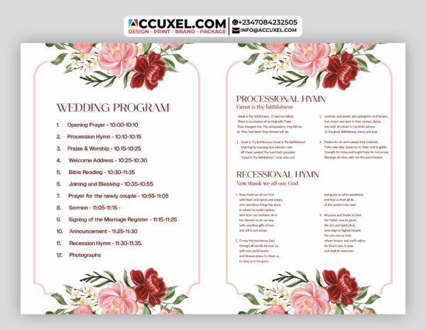 minimalist A4 wedding program for church event