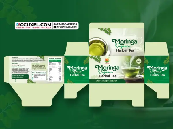 moringa tea sachet box packaging die cut window design