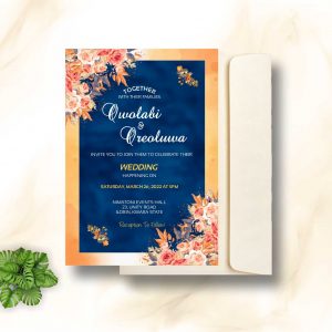 orange and royal blue wedding invitations card design and printing