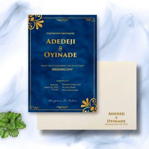 royal blue and gold wedding invitation card design and printing with envelope