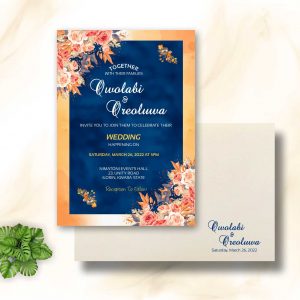 royal blue and orange wedding invitations card design and printing with envelope