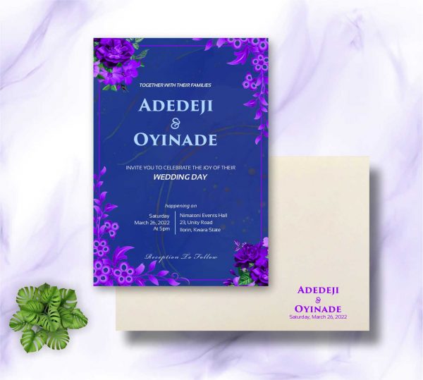 royal blue and purple wedding invitations card design and printing with envelope