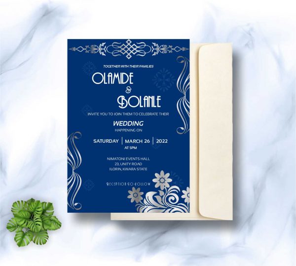 royal blue and silver wedding invitation card design and printing