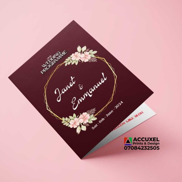 simple church wedding program A5 size