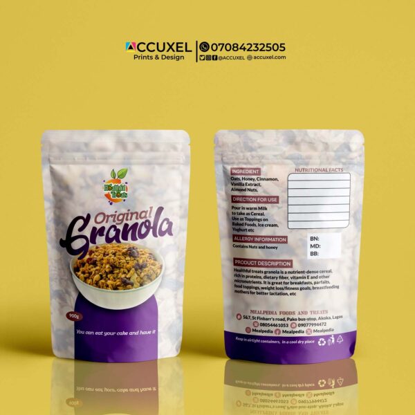 stand up pouch for granola packaging