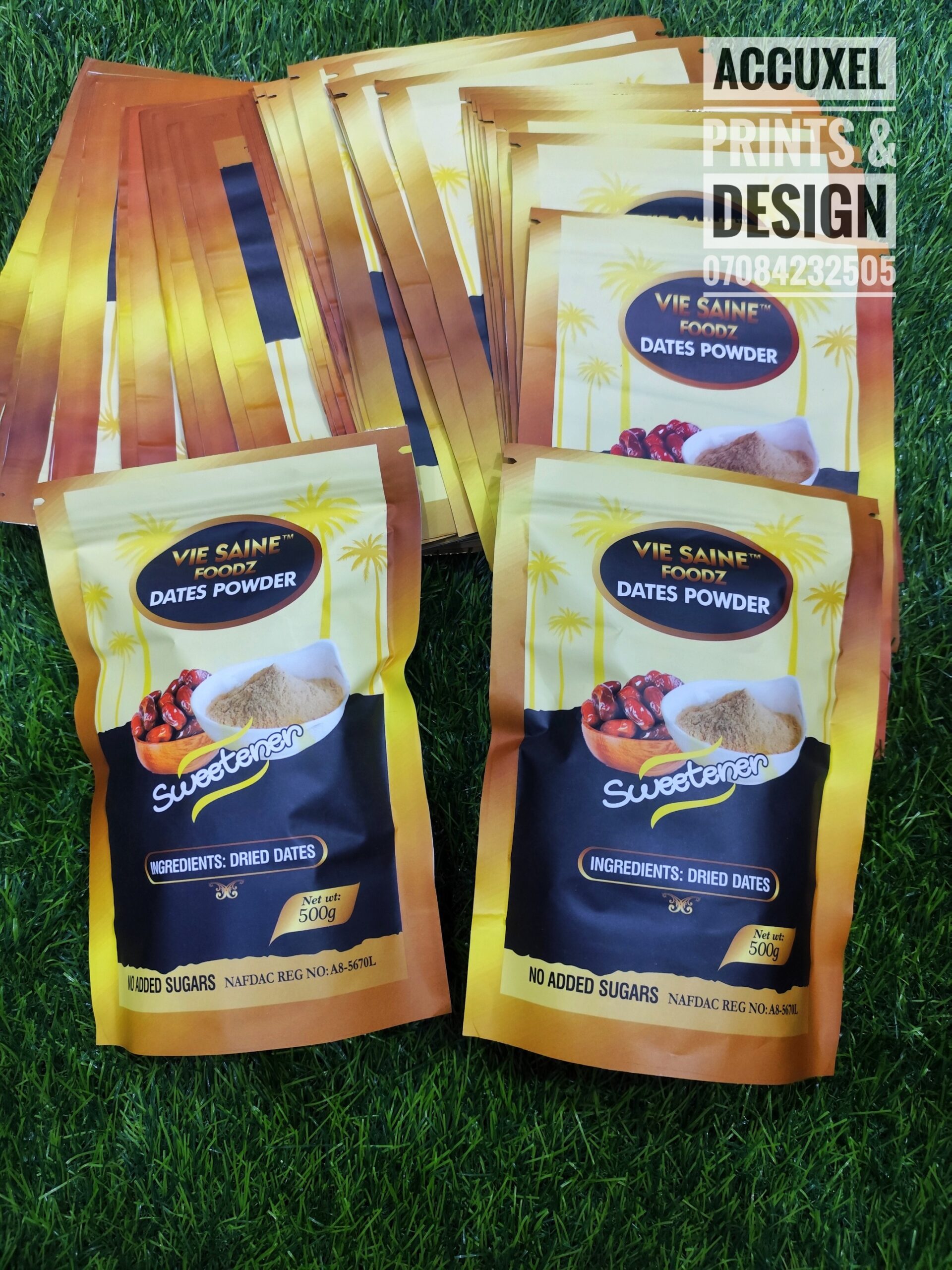 stand-up pouch for powdered dates with resealable ziplock